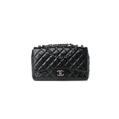 CHANEL CRINKLED PATENT QUILTED JUMBO SINGLE FLAP 1191914 (30*18*8cm)